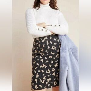 Anthropologie‎ Maeve Women Delphne Animal Print Pencil Sweater Skirt Small ZIP